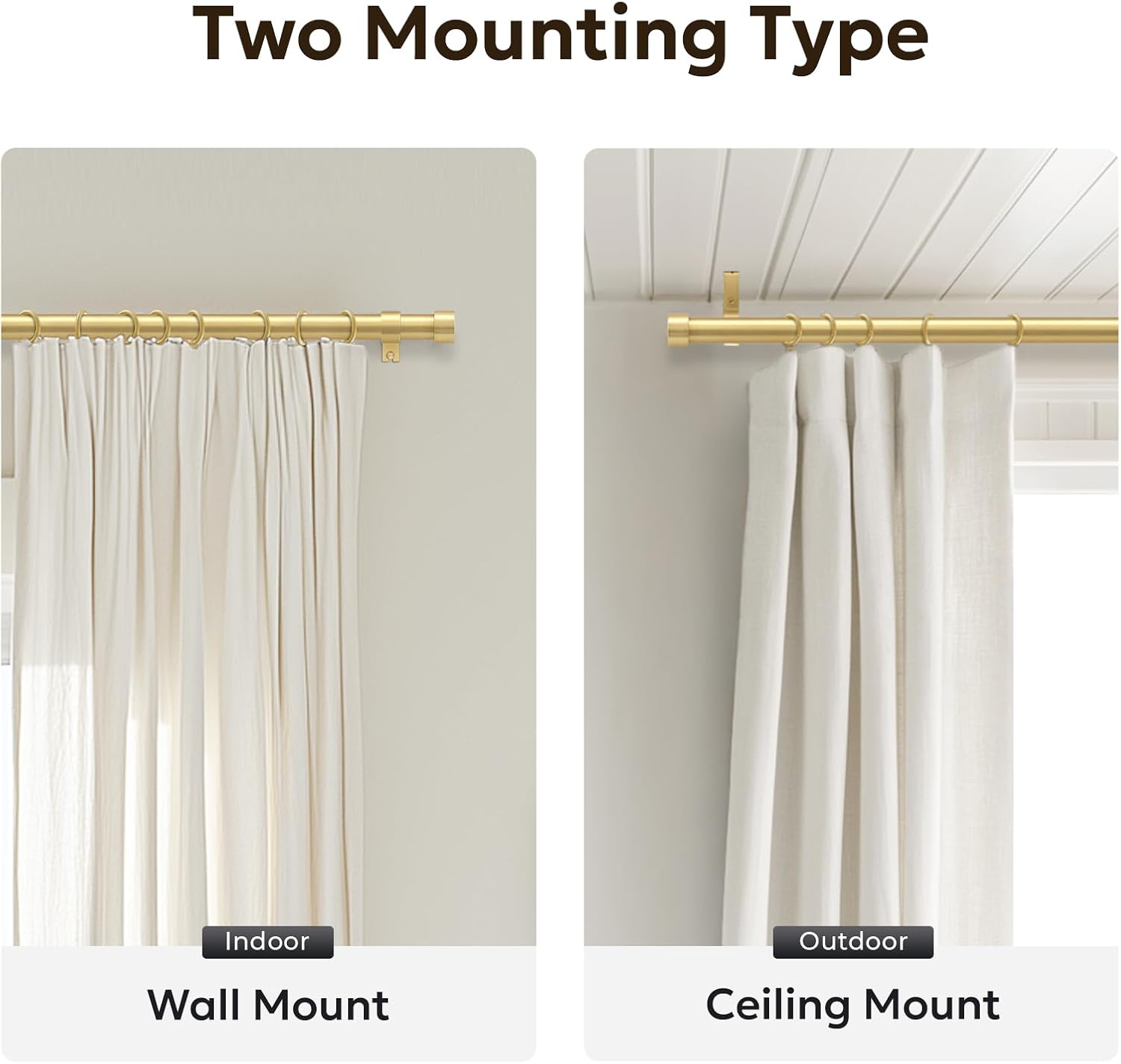 Zeerobee 1 Inch Brushed Gold Curtain Rod 32-120 Inch