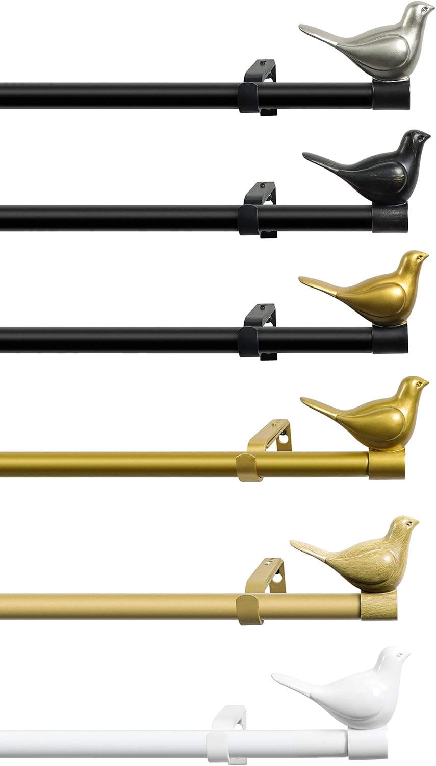 Meriville 34 Farmhouse Curtain Rod with Bird Finials 28-48 Glossy White