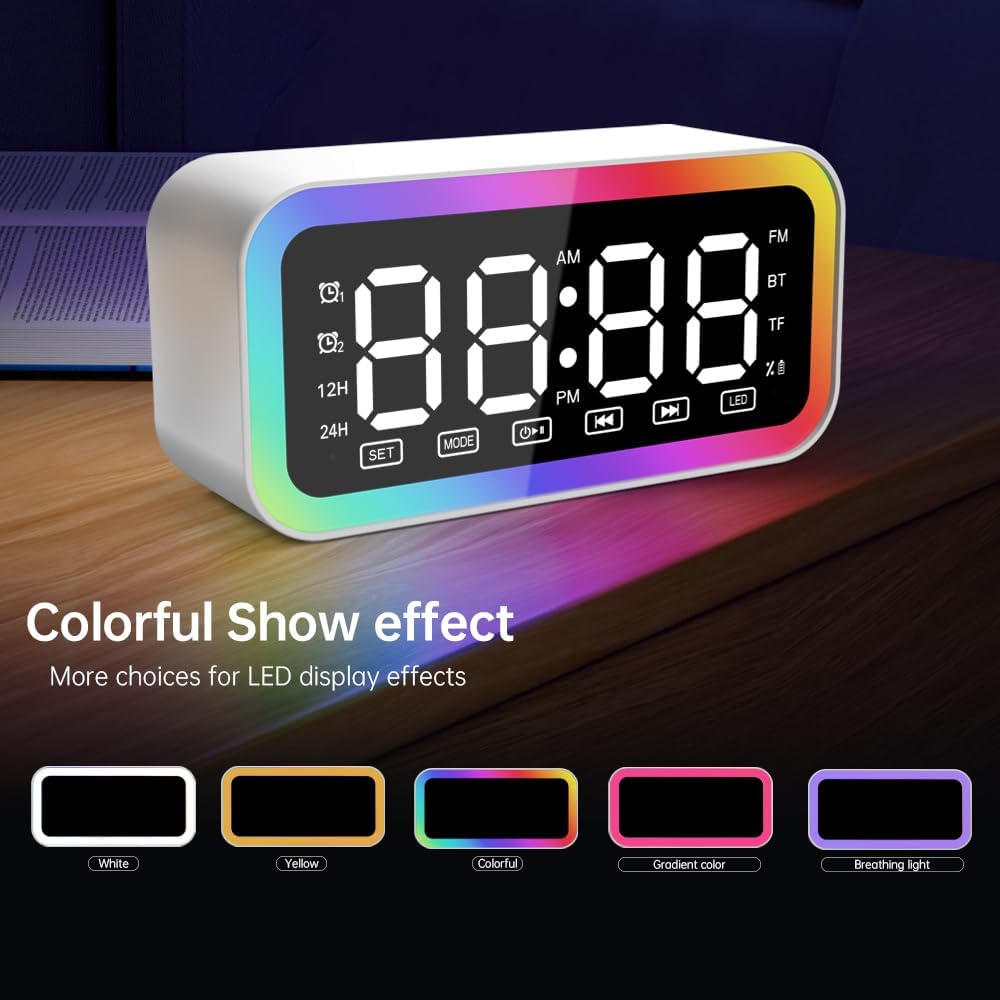 Big Digital Dual Alarm Clock with Bluetooth Speaker and LED Lights