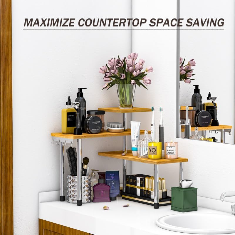 ZHWS 3-Tier Corner Shelf with 4 Hooks Organizer