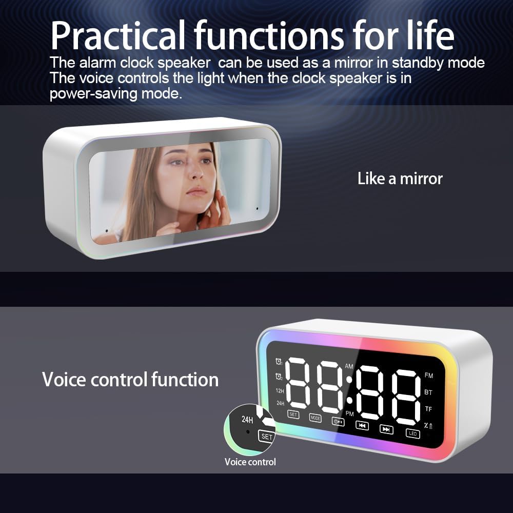 Big Digital Dual Alarm Clock with Bluetooth Speaker and LED Lights