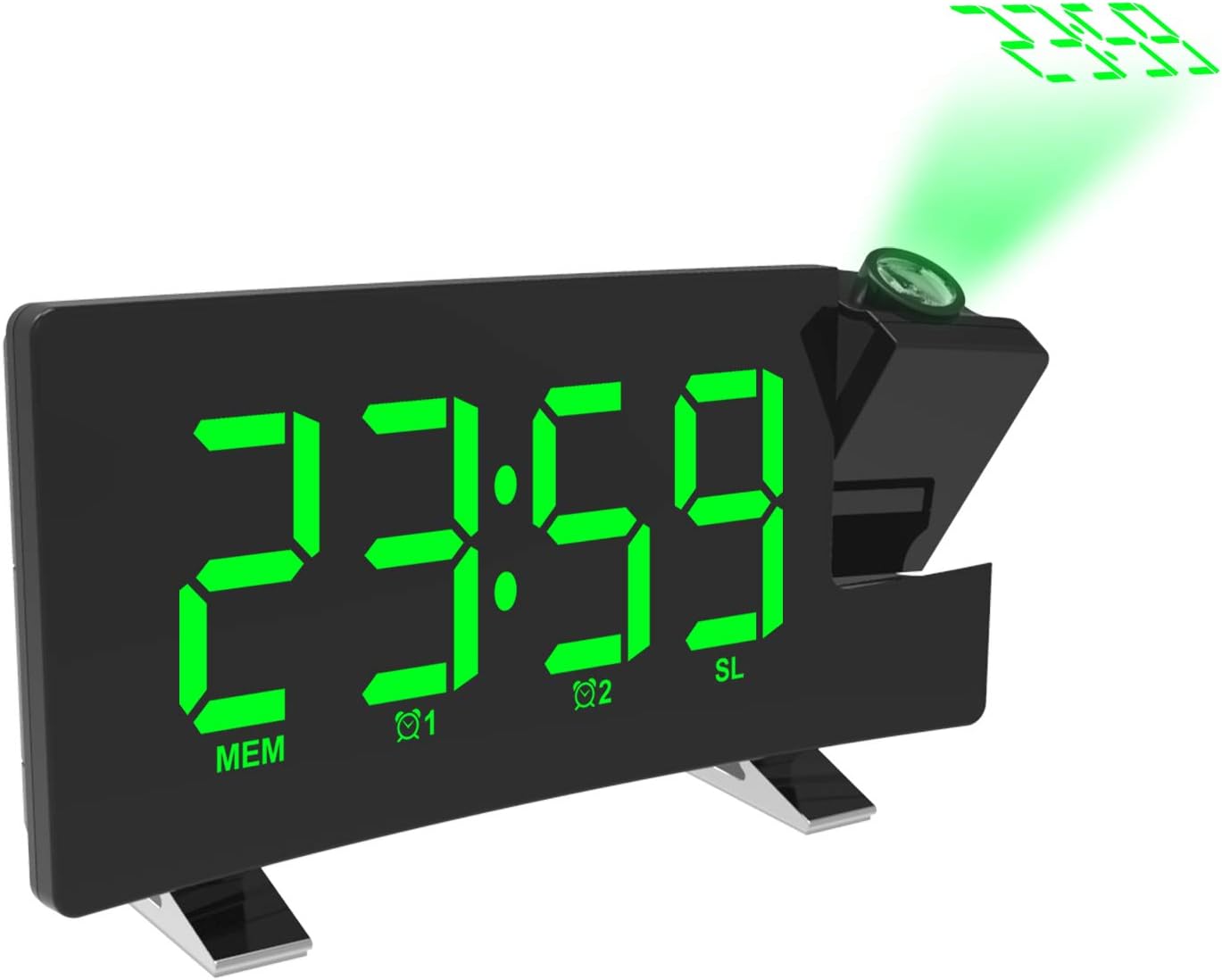 ThreeH Projection Alarm Clock with USB Charger and 2 Alarm Snooze Function