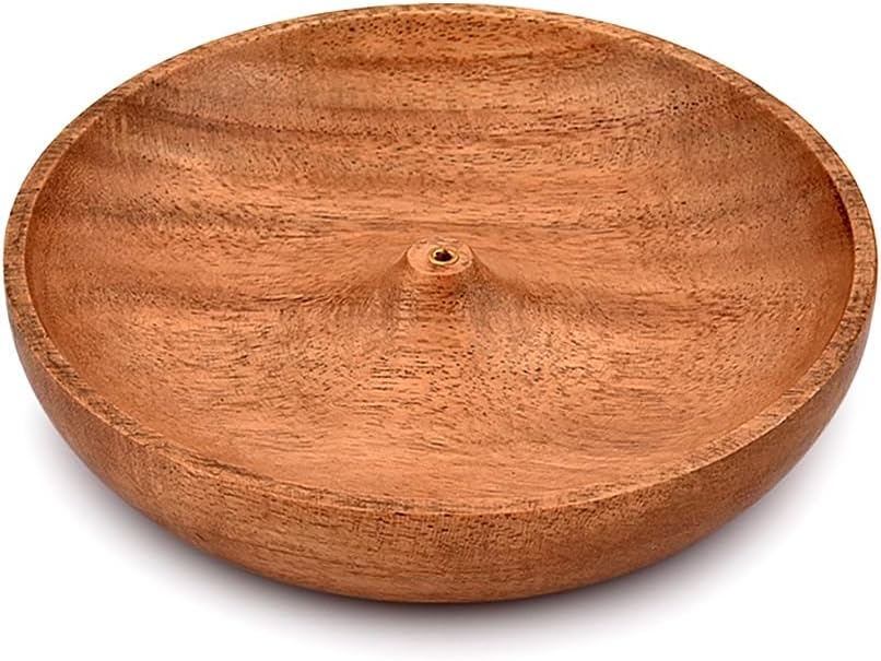 EDHAS Acacia Wood Round Incense Holder for Home and Office