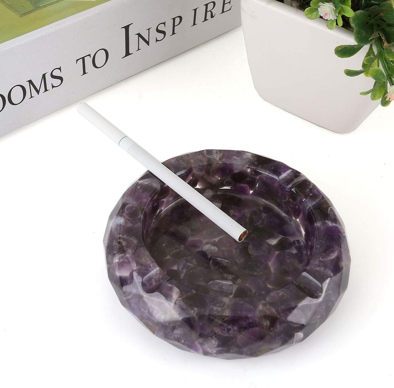 Yoption Amethyst Crystal Ashtray with Tumbled Stones