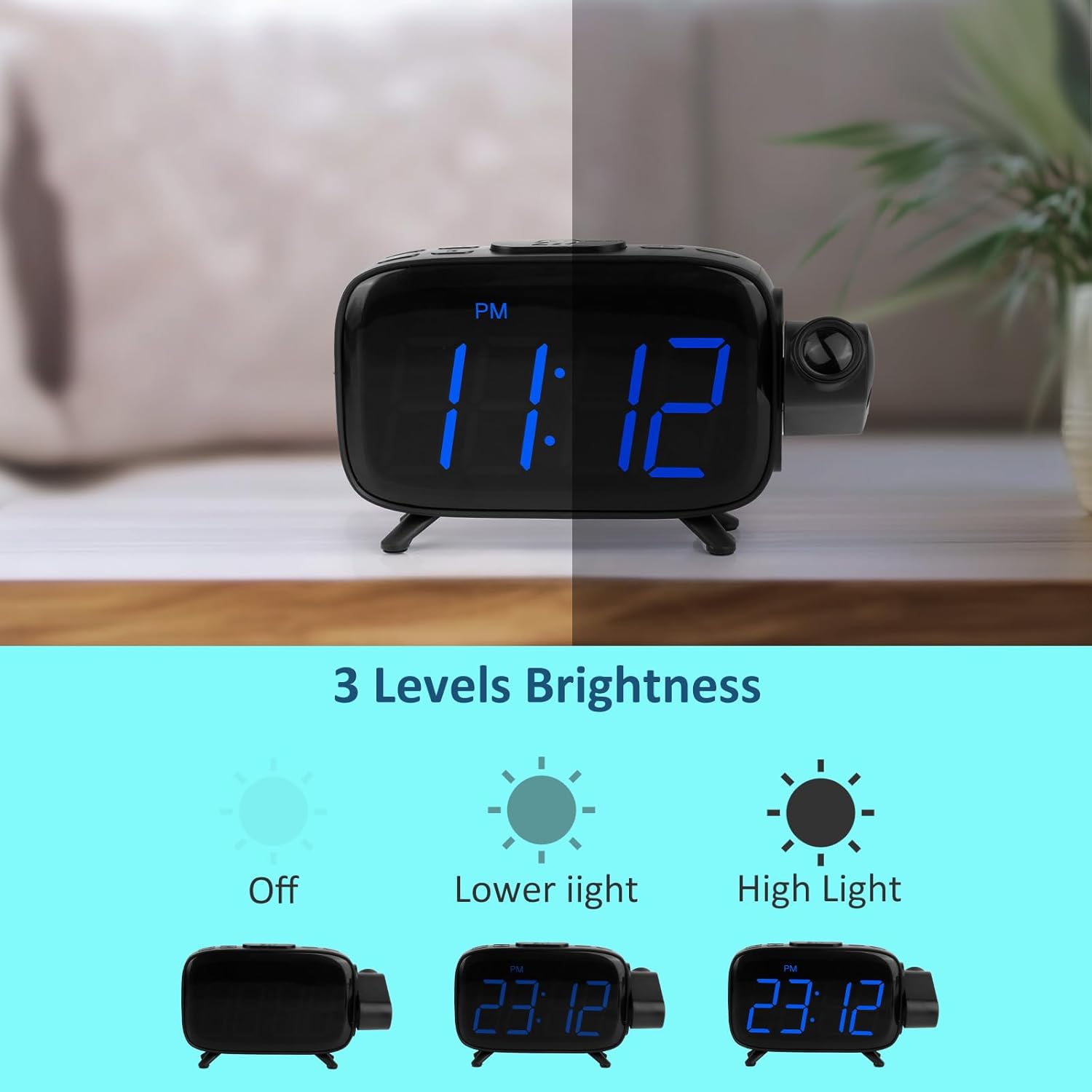 WAIGESEN Digital Projection Alarm Clock with Dual Alarms and FM Radio