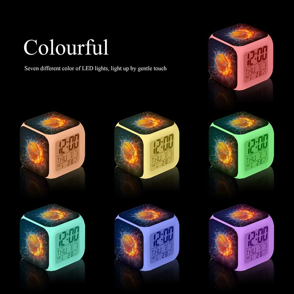 MINZEN LED Alarm Clock Basketball Fire Glowing Clock for Kids