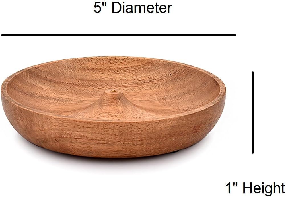 EDHAS Acacia Wood Round Incense Holder for Home and Office