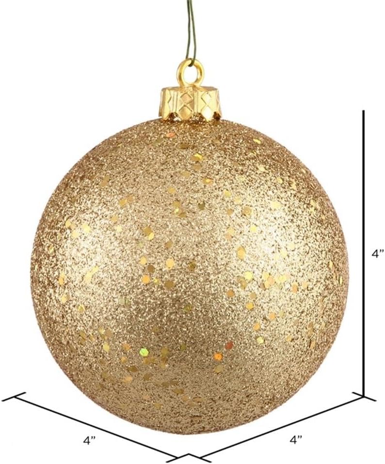 Vickerman 4 Inch Plastic Ball Ornaments Sequin Gold Set of 6