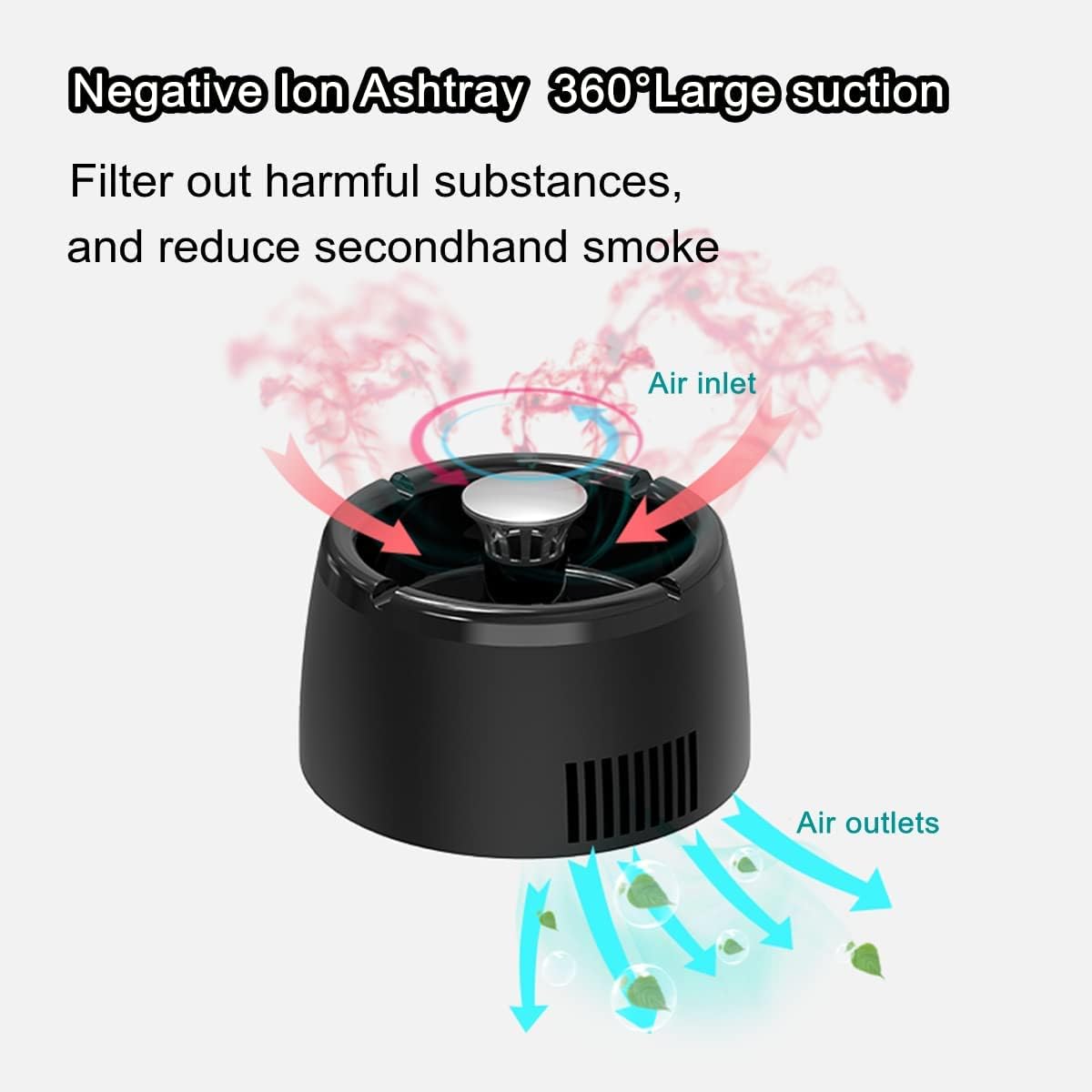 Smokeless Ashtray with Anionic Air Release Black