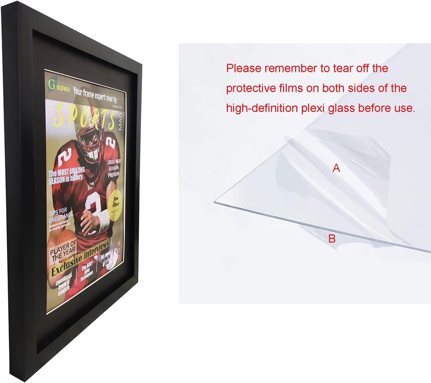 2 Pack Sports Magazine Frame with Black Matting and Hangers