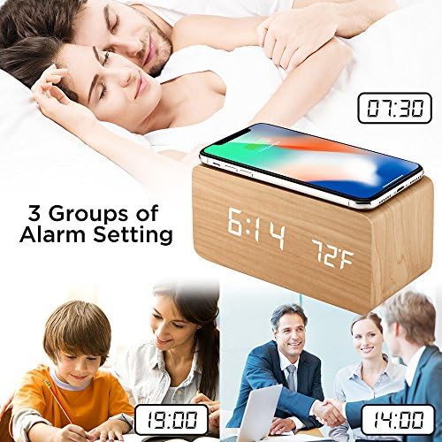 OCT17 Wood Alarm Clock with Qi Wireless Charging