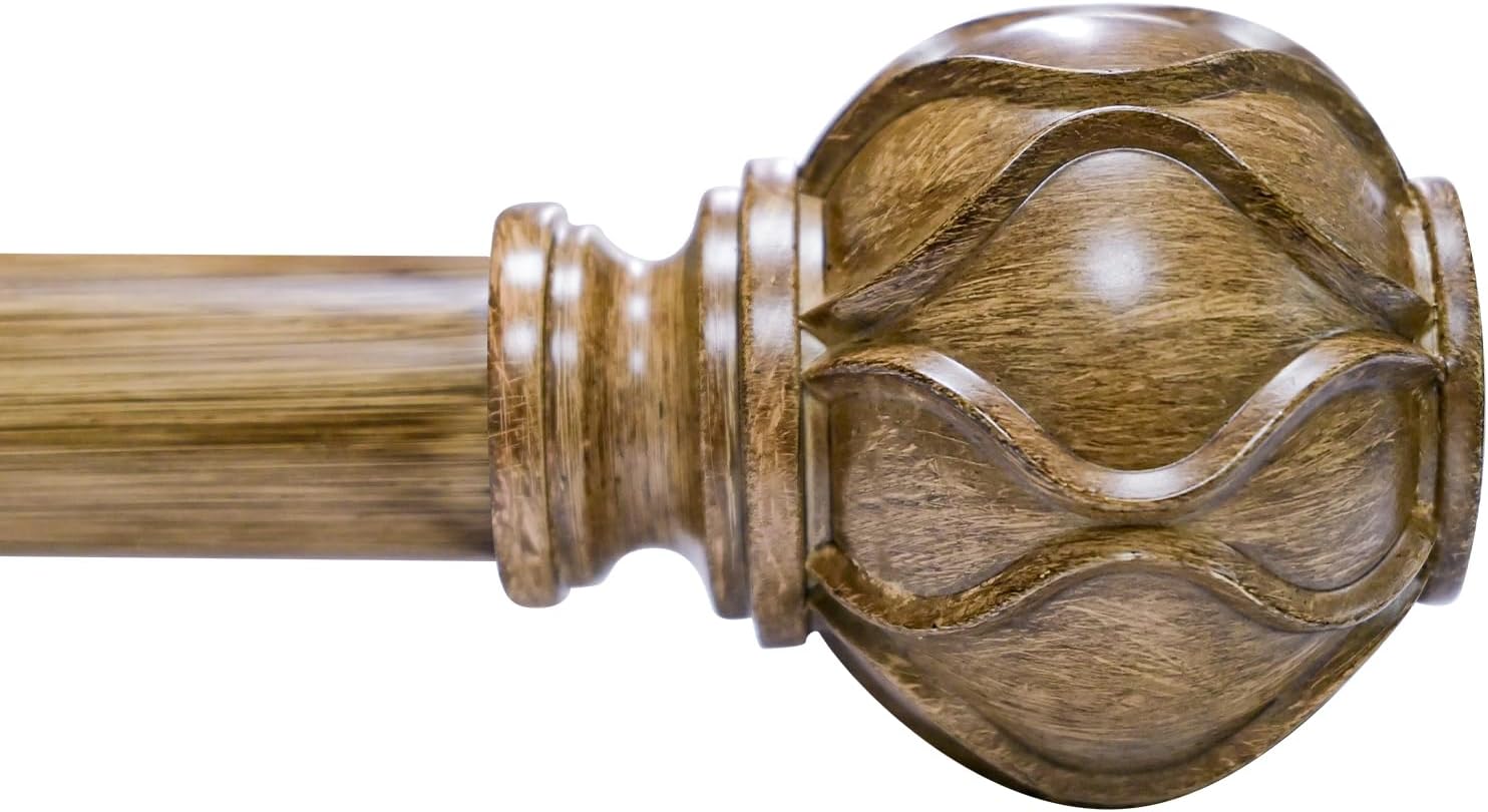 EQURROY Wood Curtain Rod for Windows 28-48 Inches