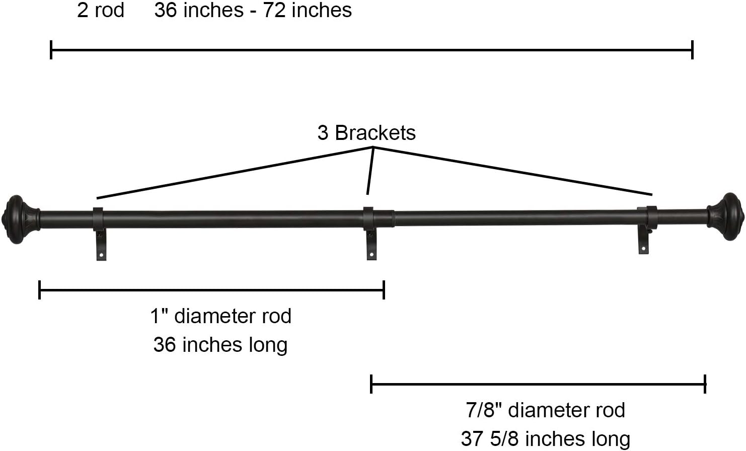 Kemmie 1 Inch Curtain Rod with Urn Finials Black