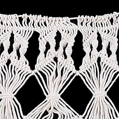 Boho Macrame Curtain for Window Doorway Handmade Beige