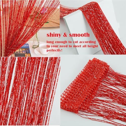 2Pack Red Romantic Curtain with Silver Ribbon