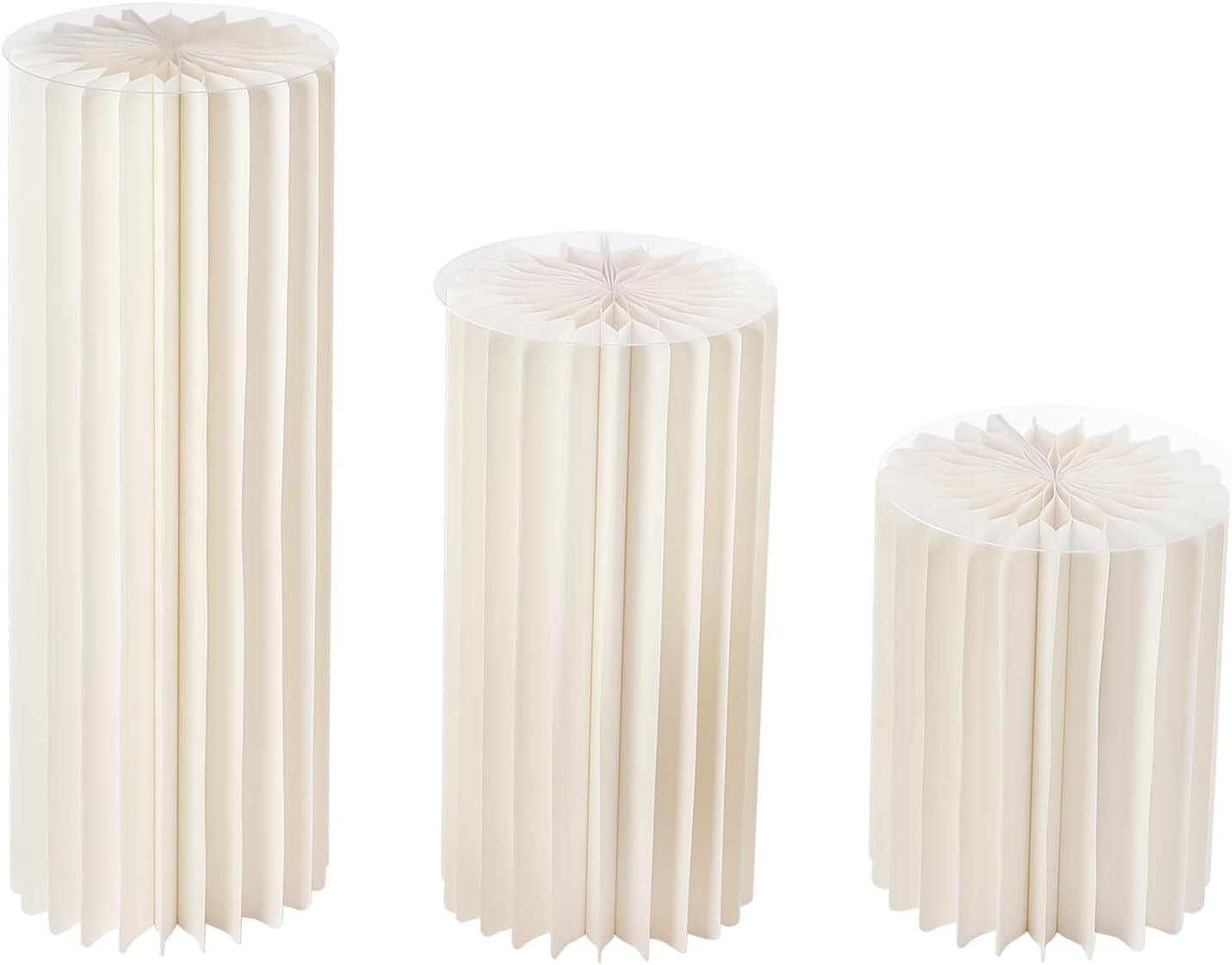 3PCS Foldable Cardboard Cylinder Pedestal Stands with Clear Acrylic Plates