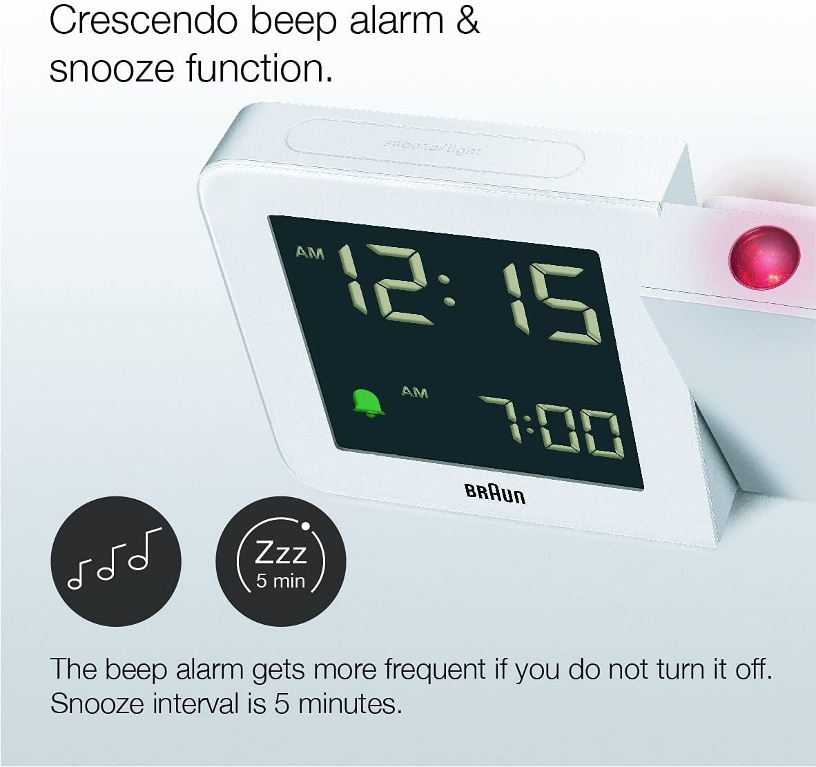 Braun Digital Projection Alarm Clock with 4 Backlight Options and Negative LCD Display