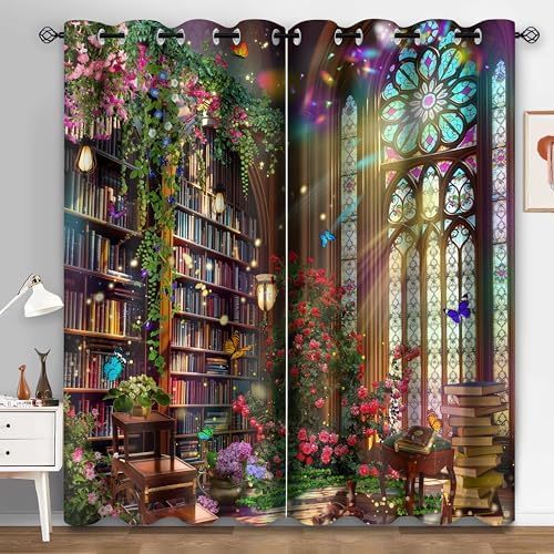 Fantasy Library Blackout Curtains 2 Panel Set