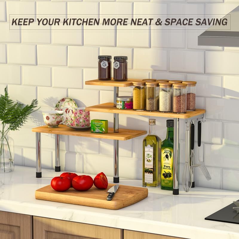 ZHWS 3-Tier Corner Shelf with 4 Hooks Organizer
