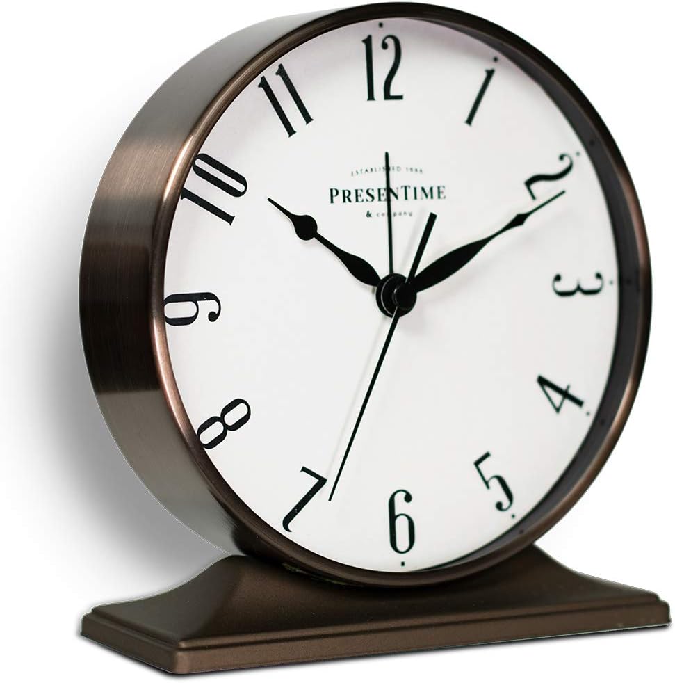 Presentime Co Lewis Mantel Alarm Clock Bronze Finish Silent No Ticking 55x5 Inch