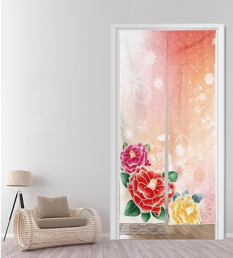 Noren Japanese Style Doorway Curtain with Camellia Print