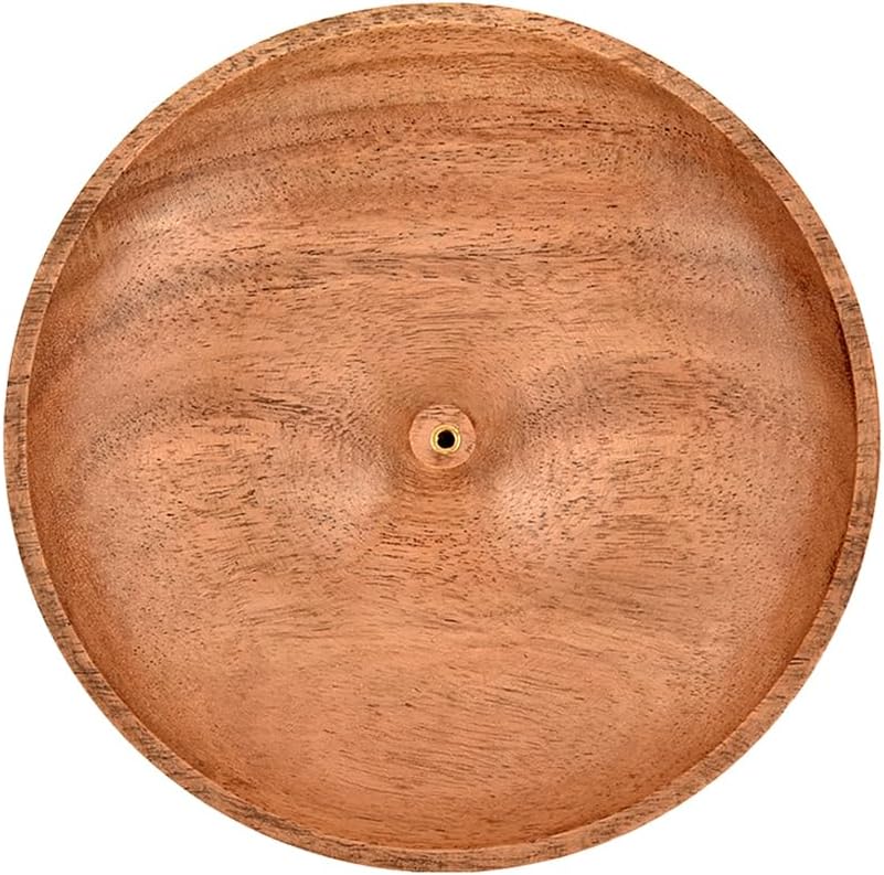 EDHAS Acacia Wood Round Incense Holder for Home and Office