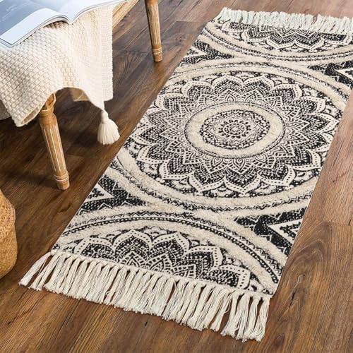 LEEVAN Boho Runner Rug 2x4 ft Mandala Design with Tassels