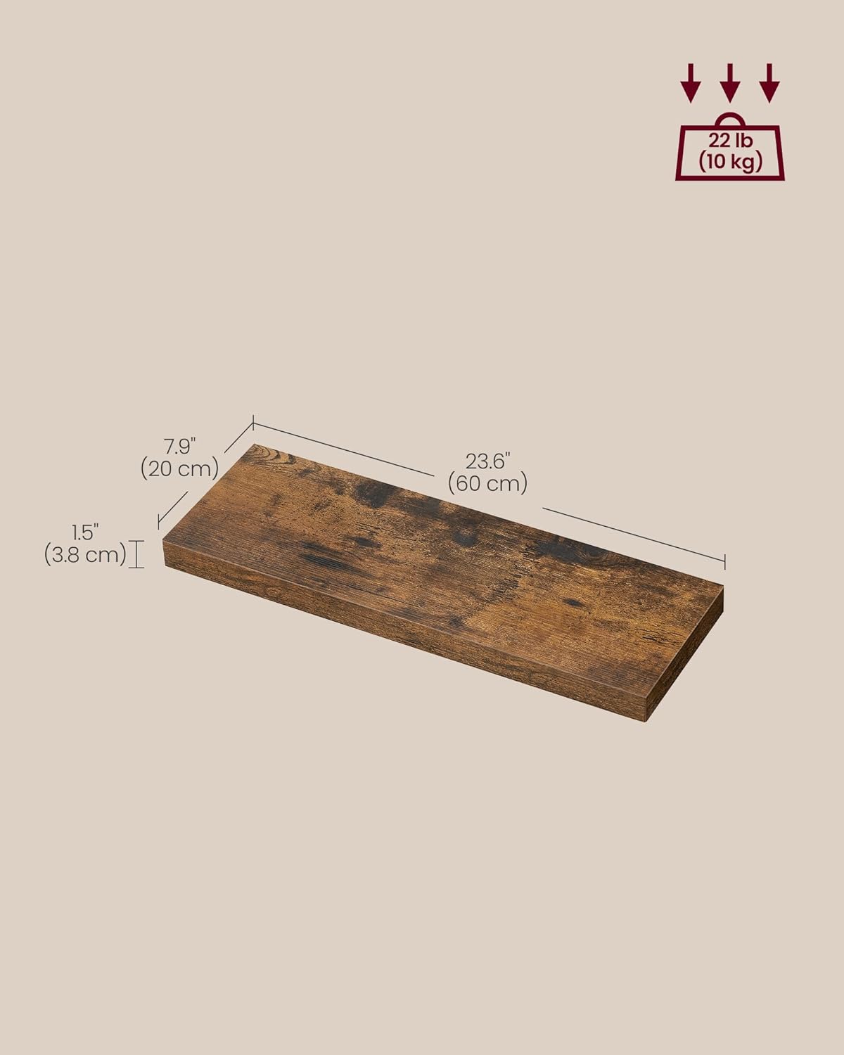 VASAGLE Wall Shelves Set of 3 Floating Shelves Rustic Brown ULWS057B01