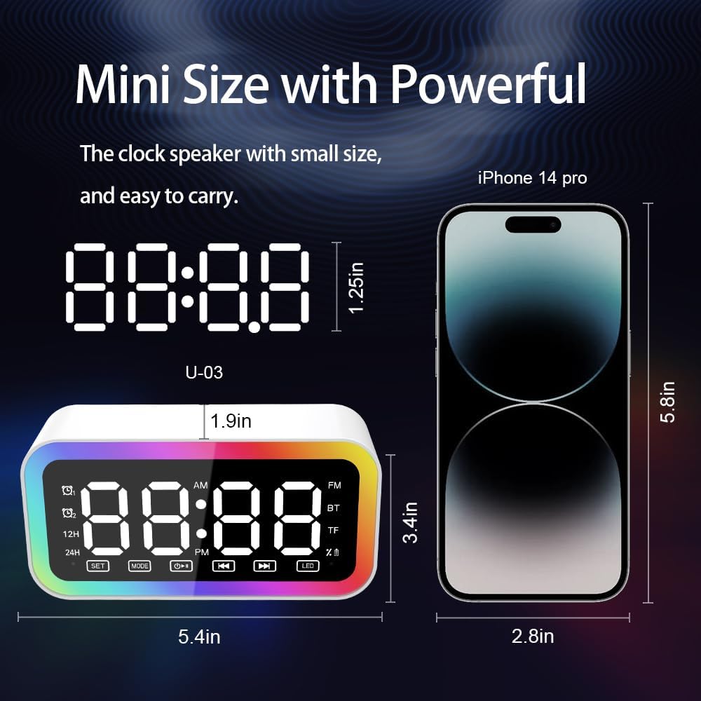 Big Digital Dual Alarm Clock with Bluetooth Speaker and LED Lights