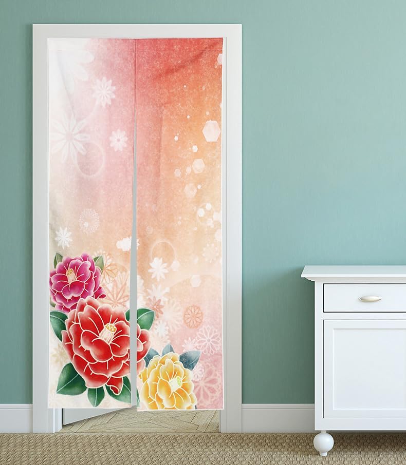 Noren Japanese Style Doorway Curtain with Camellia Print