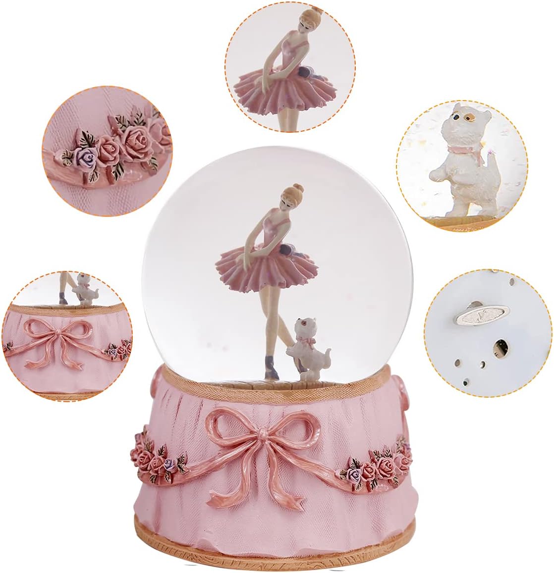 Pink Ballerina Snow Globe with Swan Lake Music