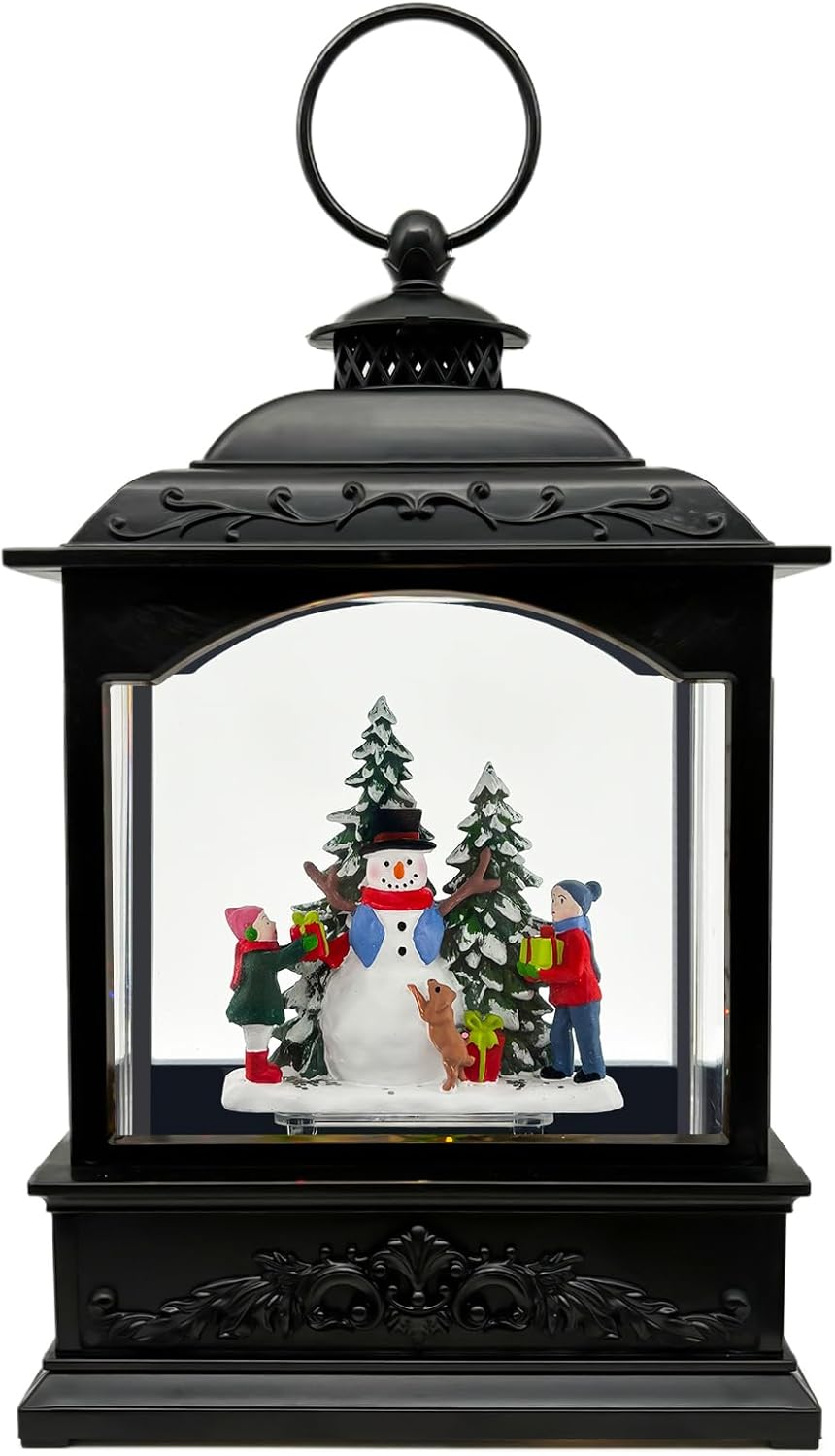 AOMIL Christmas Snow Globe Lantern with Music Timer