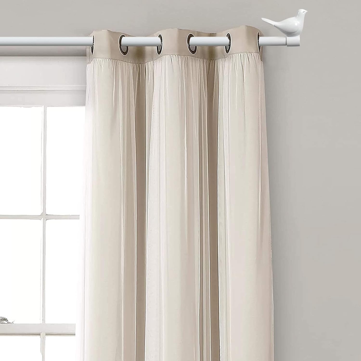 Meriville 34 Farmhouse Curtain Rod with Bird Finials 28-48 Glossy White