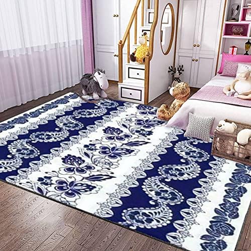 Modern 3D Area Rugs Set with Blue Floral Motifs