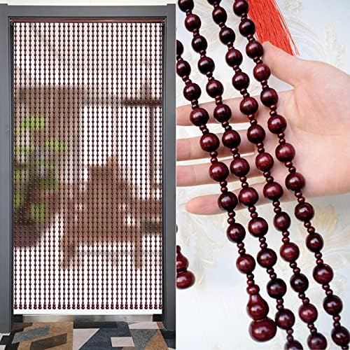 KDDEON Retro Wood Bead Curtain Dark Red 25 Strands 394x827