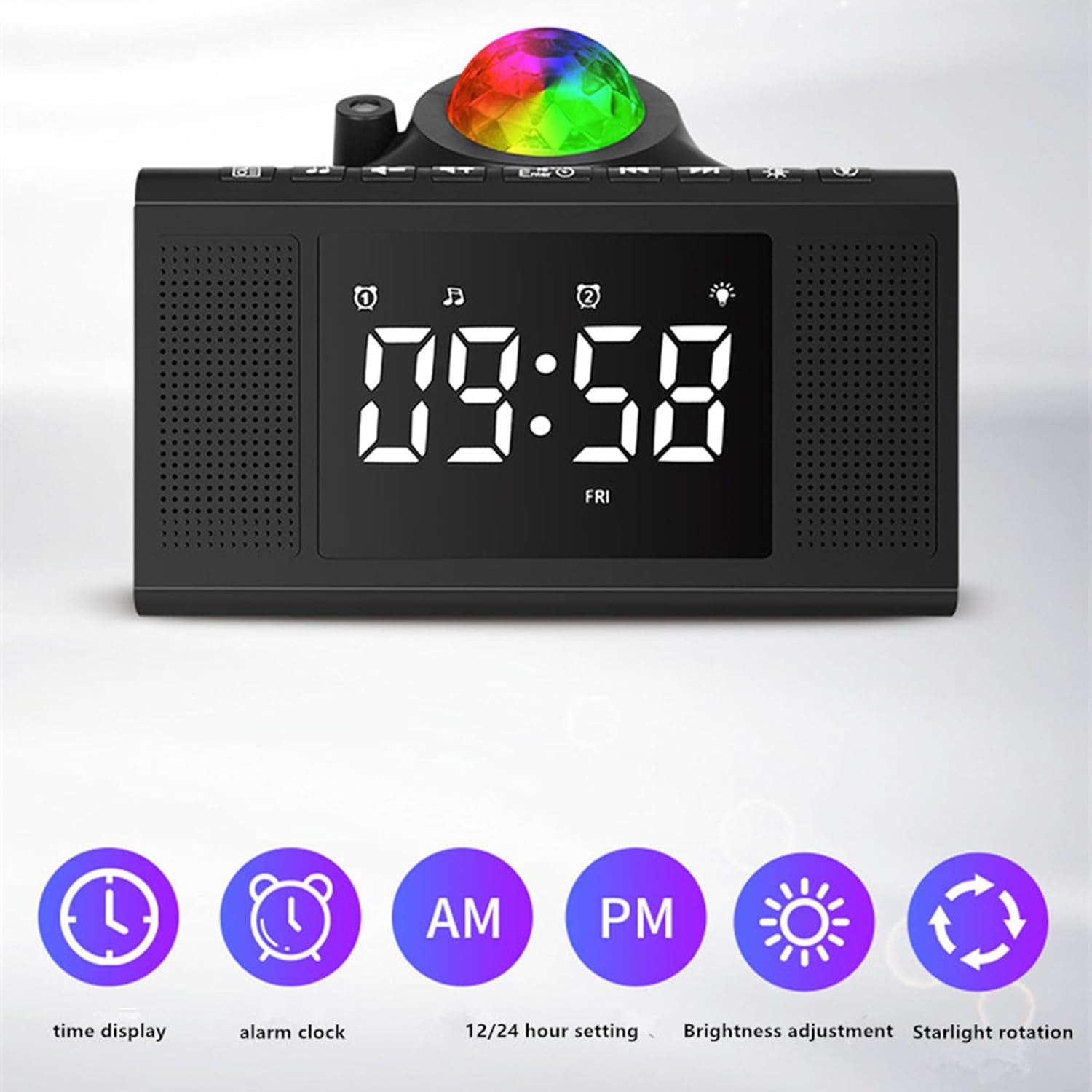 Star Projection Alarm Clock with Bluetooth Speaker and White Noise