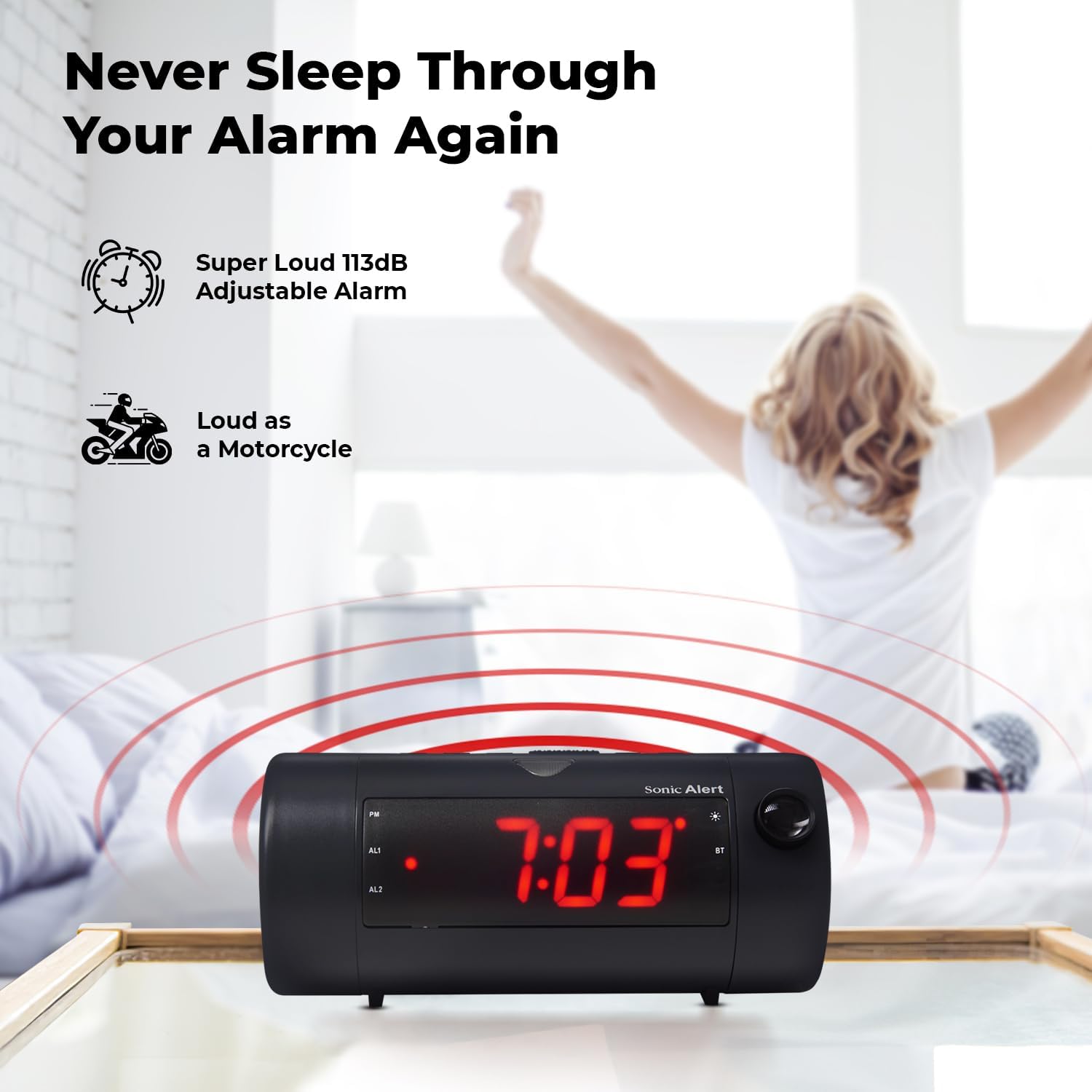 Sonic Blast Digital Alarm Clock - Loud Alarm for Heavy Sleepers