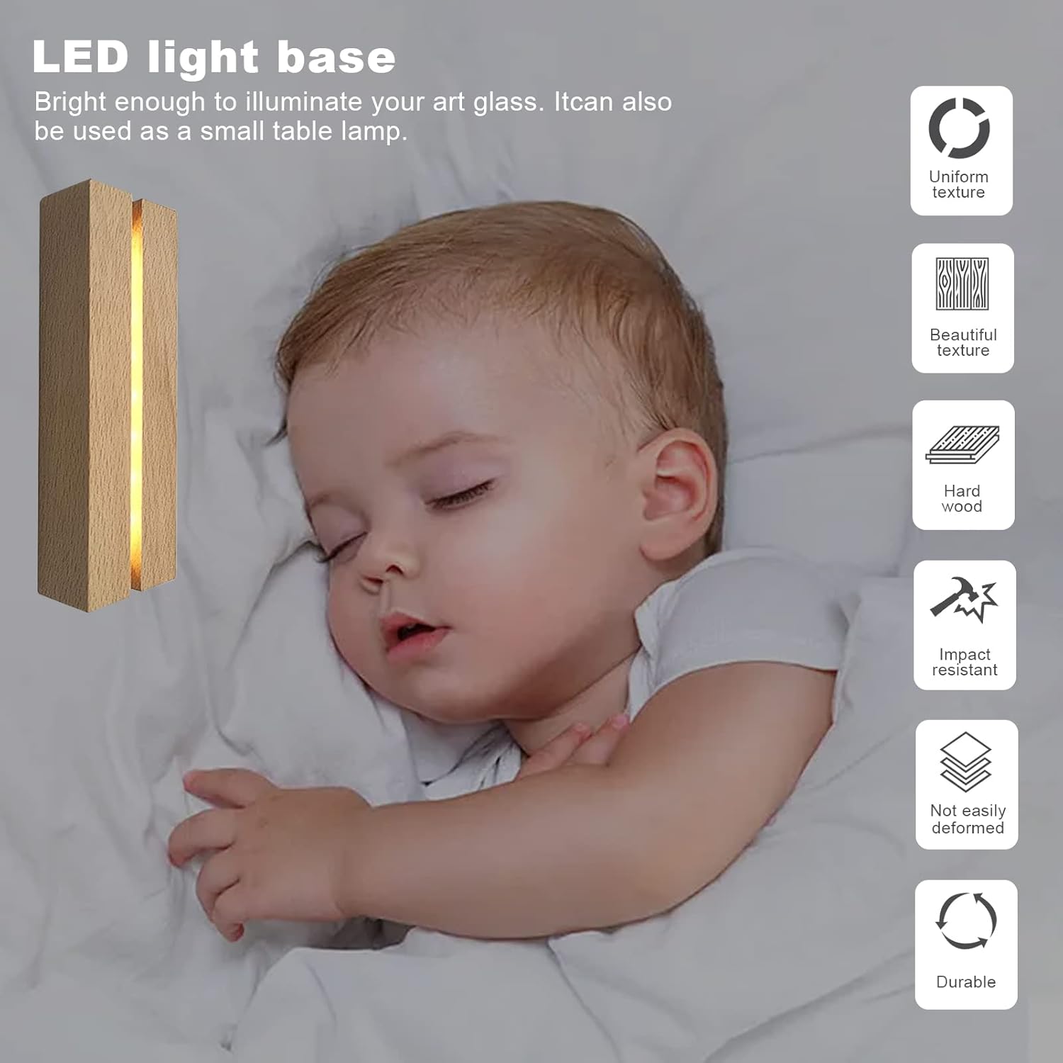 2 Pcs Wooden LED Light Display Pedestal with USB Switch