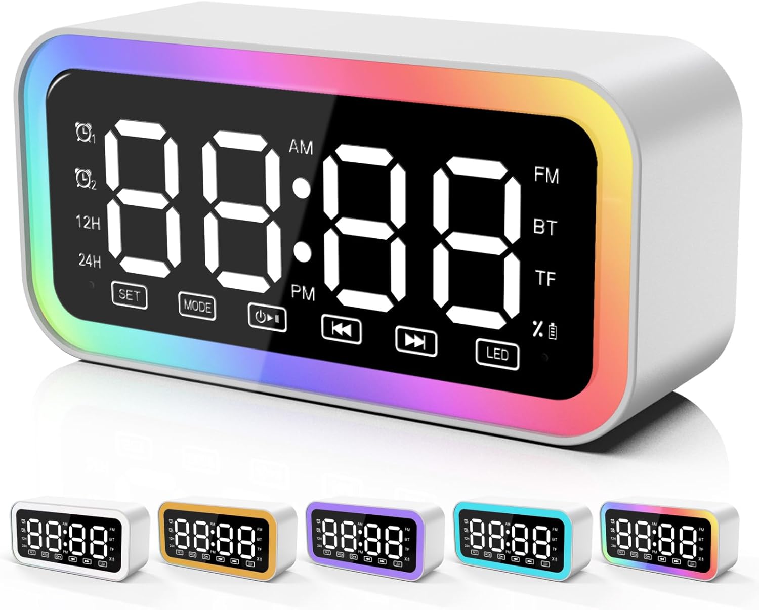 Big Digital Dual Alarm Clock with Bluetooth Speaker and LED Lights