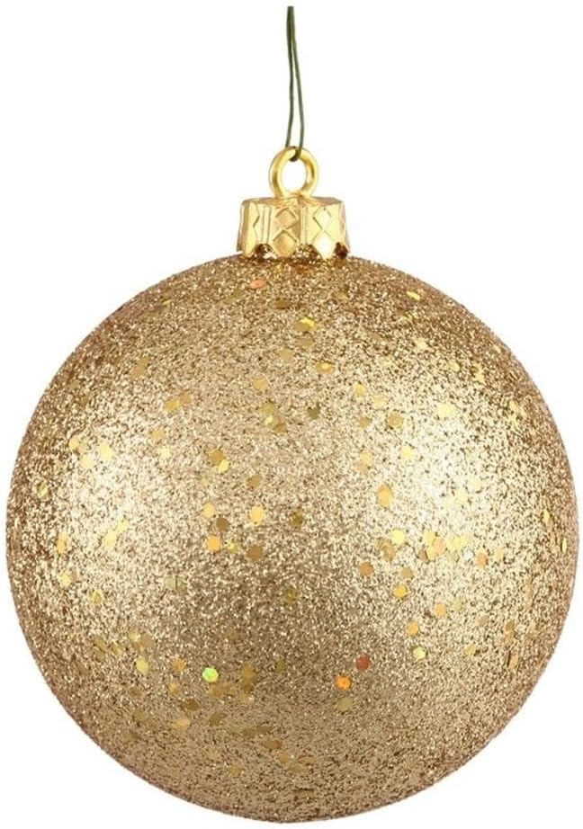 Vickerman 4 Inch Plastic Ball Ornaments Sequin Gold Set of 6