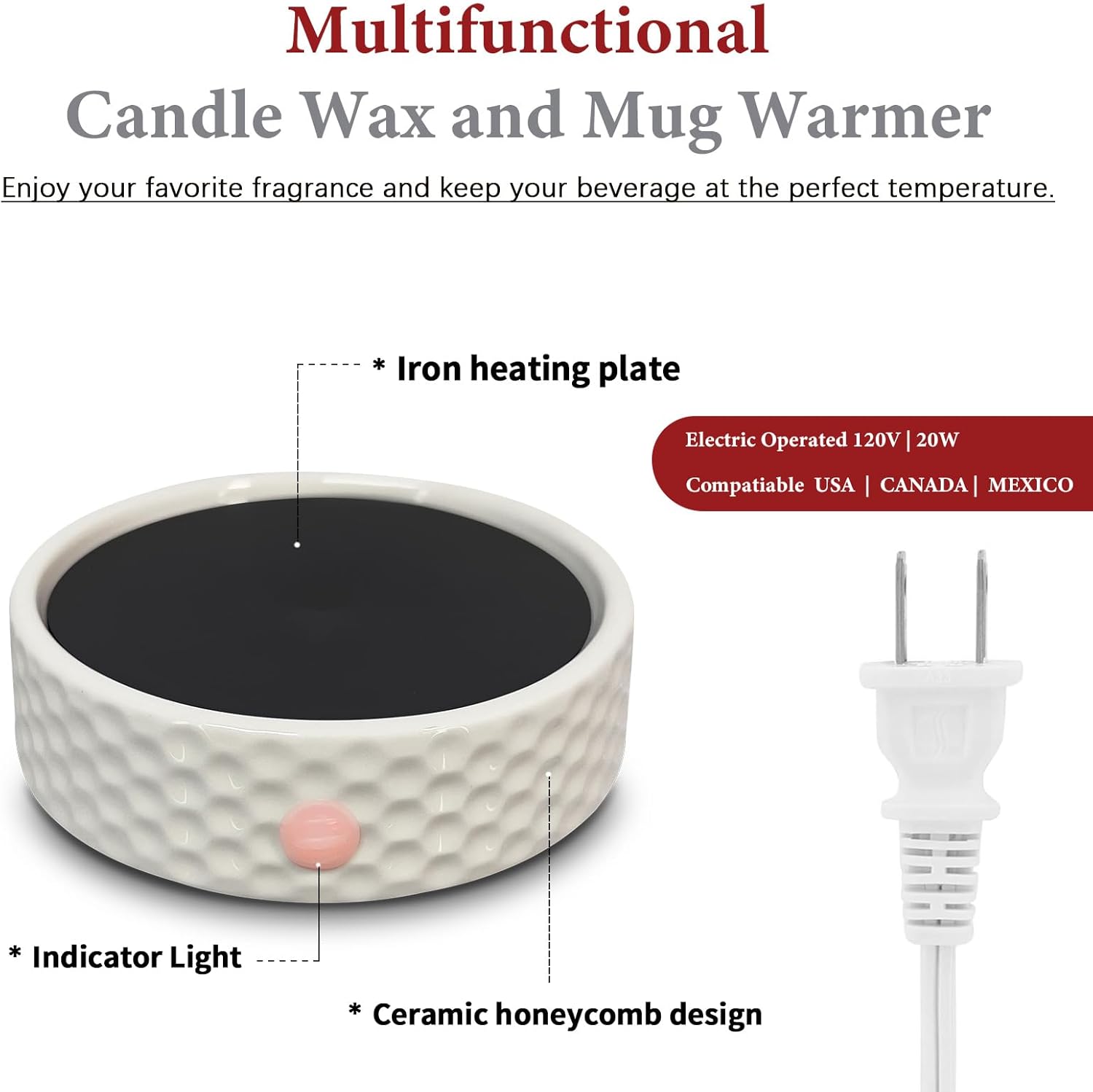 Electric Candle Warmer Plate - Ceramic Jar Candle and Mug Warmer
