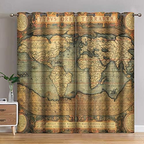 Jekeno World Map Curtains 2 Panel Set 52x84 Blackout Grommet Drapes