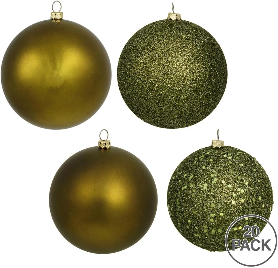 Vickerman Olive 4-Finish Ball Ornament Set 20 per Box