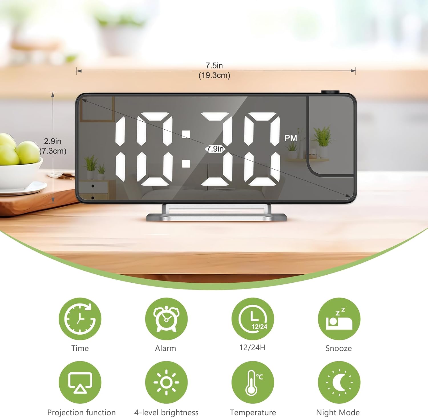 KeeKit LED Projection Alarm Clock with 79in Display