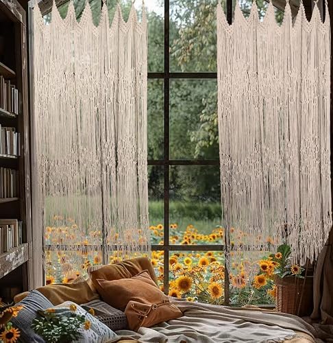 kiido Macrame Curtain with Stars River Design 50W x 71H