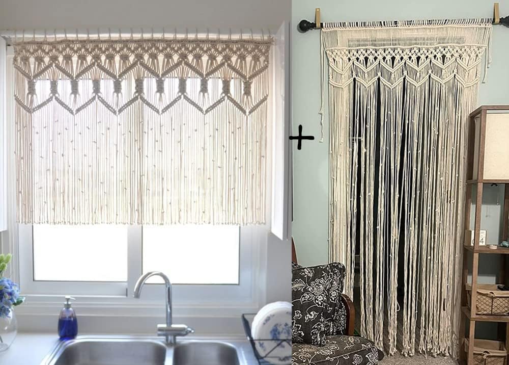 Macrame Boho Curtains for Doorway and Kitchen Valance