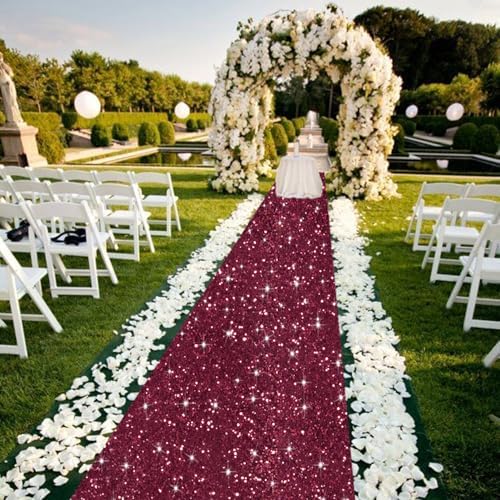 Burgundy Glitter Sequins Aisle Runner 4ft x 15ft