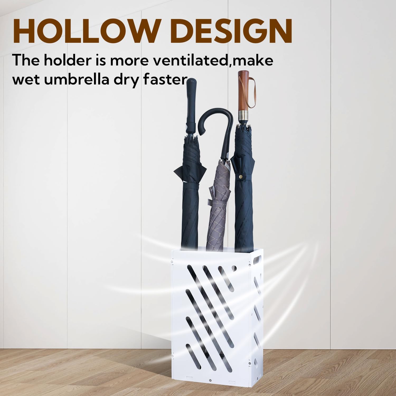 White Rectangle Umbrella Organizer with Drip Tray