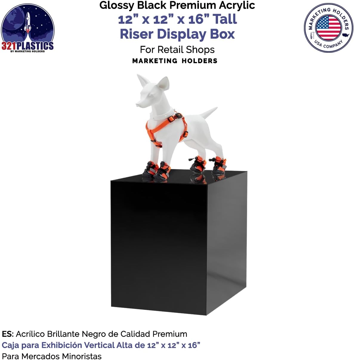 Marketing Holders Black Acrylic Display Pedestal Stand 12x12x16 Inch Cube