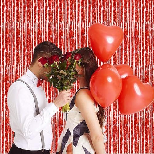 2Pack Red Romantic Curtain with Silver Ribbon